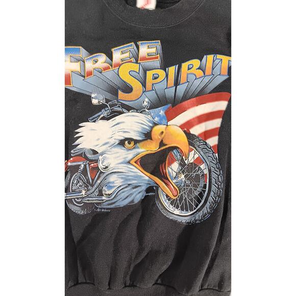 Vintage 80s Jerzees Free Spirit Eagle Motorcycle USA Sweatshirt L Biker Harley - Picture 5 of 6